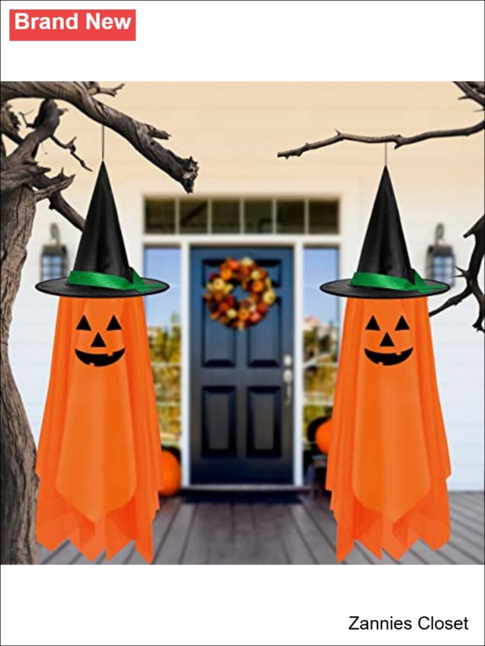 👻 2 Pack Halloween Hanging Pumpkin Ghost Decorations Waterproof Outdoor Indoor